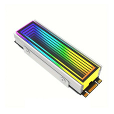 ARGB Aura Sync M.2 NVMe SSD Cooling Vest - Aluminum Heatsink for 2280 Solid State Drives, RGB Lighting, Enhanced Heat Dissipation, Black Design for PC Builds - White